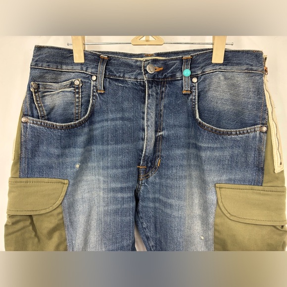 NWOT +People Denim Patchwork Zipper Boyfriend Jean Blue Green 28 - Picture 2 of 5